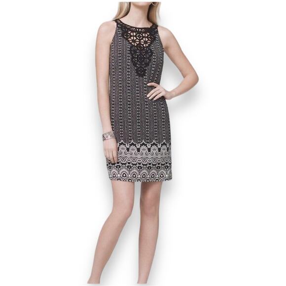 White House Black Market Crochet-Neck Printed Knit Shift Dress Small NWT - Picture 1 of 10